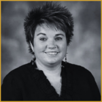 A black and white picture of a Karen Molek